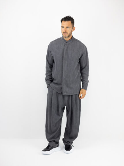 Παντελόνι Jogger Baggy & Πουκάμισο Μαο με Κρυφή Πατιλέτα Γκρί