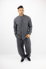 Παντελόνι Jogger Baggy & Πουκάμισο Μαο με Κρυφή Πατιλέτα Γκρί