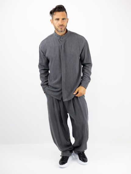 Παντελόνι Jogger Baggy & Πουκάμισο Μαο με Κρυφή Πατιλέτα Γκρί