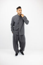Παντελόνι Jogger Baggy & Πουκάμισο Μαο με Κρυφή Πατιλέτα Γκρί