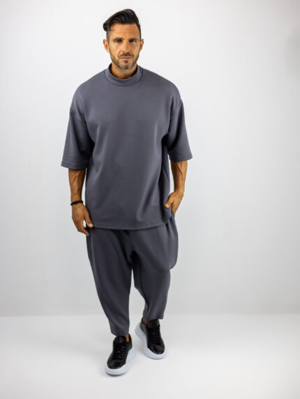 Παντελόνι Jogger Balloon & T-Shirt Oversized Μονόχρωμο Γκρί