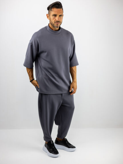 Παντελόνι Jogger Balloon & T-Shirt Oversized Μονόχρωμο Γκρί