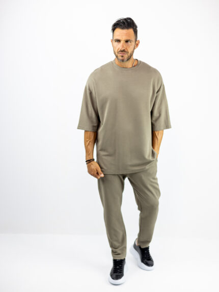 Παντελόνι Jogger Loose Fit & T-Shirt Oversized Μονόχρωμο Μπεζ