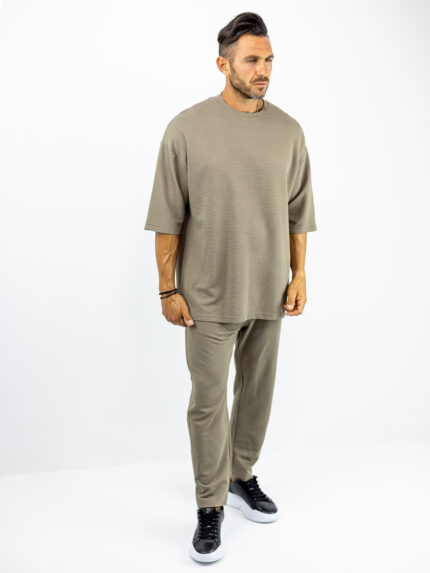 Παντελόνι Jogger Loose Fit & T-Shirt Oversized Μονόχρωμο Μπεζ