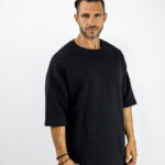 Φούτερ Oversized 3/4 Μανίκι & Στάμπα Πίσω Μαύρo