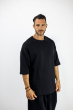 Φούτερ Oversized 3/4 Μανίκι & Στάμπα Πίσω Μαύρo