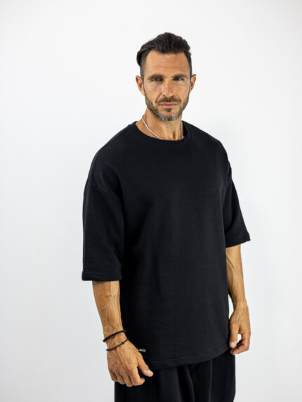 Φούτερ Oversized 3/4 Μανίκι & Στάμπα Πίσω Μαύρo