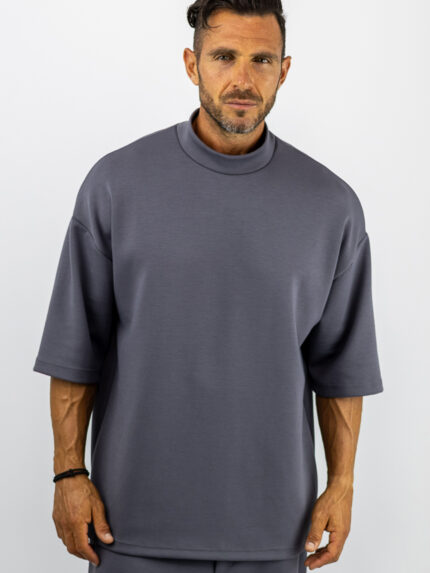 T-Shirt Oversized Μονόχρωμο Γκρί