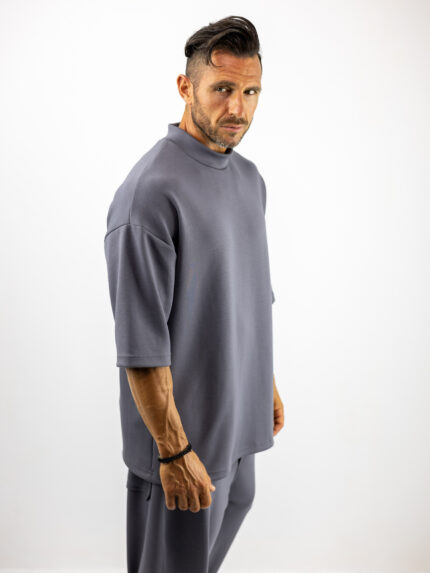 T-Shirt Oversized Μονόχρωμο Γκρί