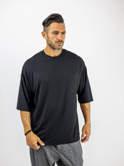 T-Shirt Oversized & Πιέτα Πίσω Μονόχρωμο Μαύρο