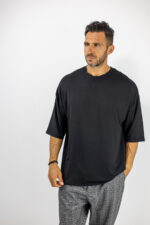T-Shirt Oversized & Πιέτα Πίσω Μονόχρωμο Μαύρο