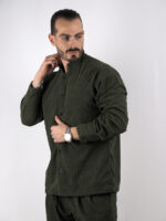 Πουκάμισο Regular Fit Mandarin Collar Λαδί