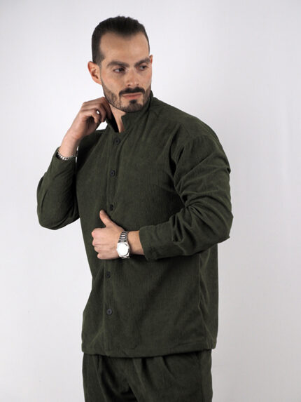 Πουκάμισο Regular Fit Mandarin Collar Λαδί