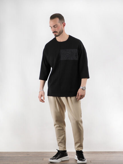 T-Shirt Oversized 3/4 Μανίκι Μαύρο