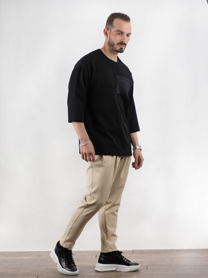 T-Shirt Oversized 3/4 Μανίκι Μαύρο