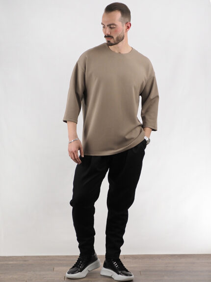 T-Shirt Oversized & Πιέτα στην Πλάτη Καφέ