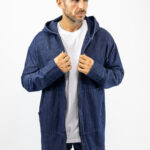 Ζακέτα Jean Oversized Μονόχρωμη με κουκούλα Μπλέ