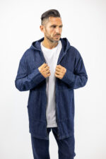 Ζακέτα Jean Oversized Μονόχρωμη με κουκούλα Μπλέ