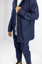 Ζακέτα Jean Oversized Μονόχρωμη με κουκούλα Μπλέ