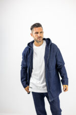 Ζακέτα Jean Oversized Μονόχρωμη με κουκούλα Μπλέ