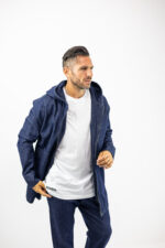 Ζακέτα Jean Oversized Μονόχρωμη με κουκούλα Μπλέ