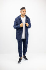 Ζακέτα Jean Oversized Μονόχρωμη με κουκούλα Μπλέ