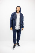 Ζακέτα Jean Oversized Μονόχρωμη με κουκούλα Μπλέ