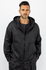 Ζακέτα Overzised Mονόχρωμη & Κουκούλα Μαύρη