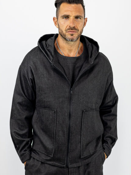 Ζακέτα Overzised Mονόχρωμη & Κουκούλα Μαύρη