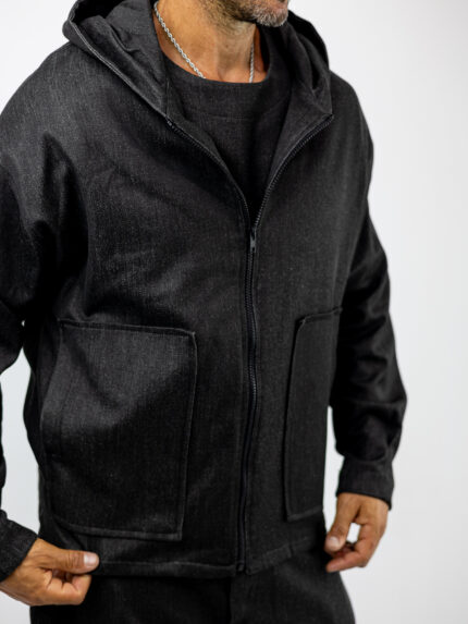 Ζακέτα Overzised Mονόχρωμη & Κουκούλα Μαύρη