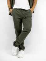 Παντελόνι Chinos Λινό Regular Fit Λαδί