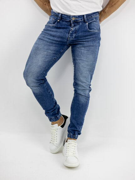 Jean Slim Fit & Λάστιχο Κάτω Μπλέ