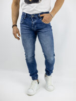 Jean Slim Fit & Λάστιχο Κάτω Μπλέ