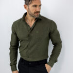 Πουκάμισο Slim Fit Λαδί