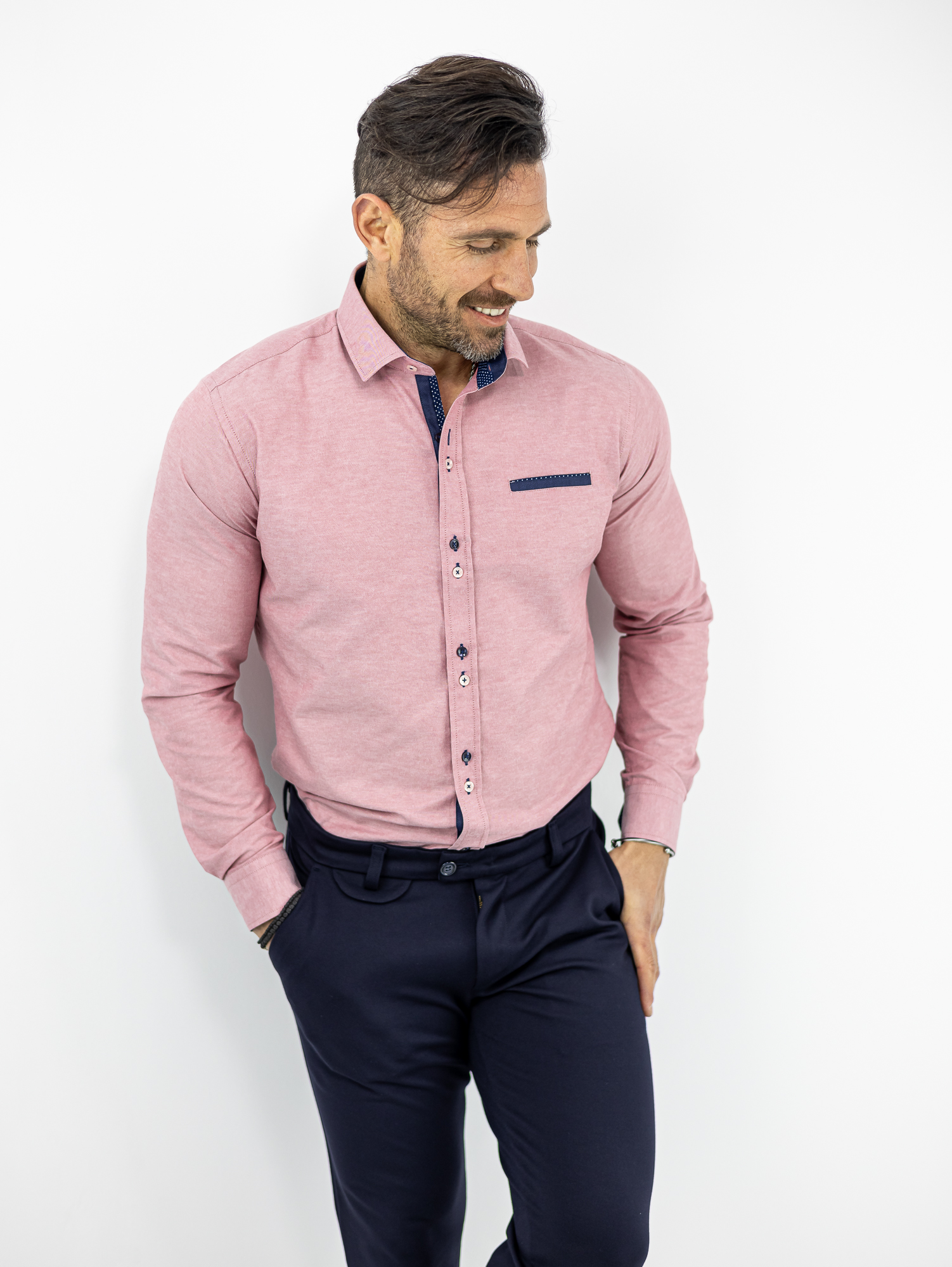 POUKAMISO_CND_130014_ROZ_01.jpg Πουκάμισο Slim Fit - Στενή Γραμμή Ρόζ