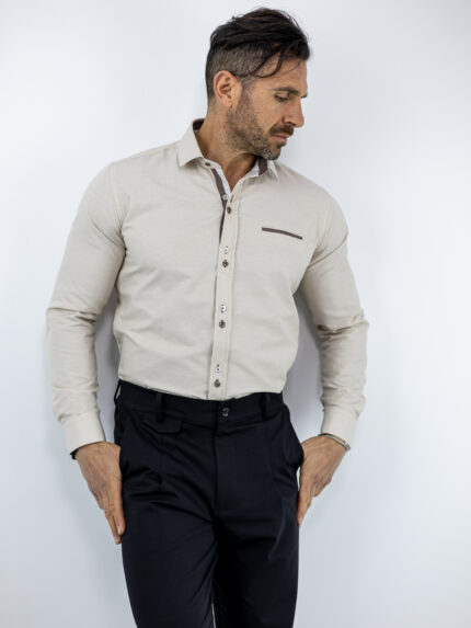 Πουκάμισο Slim Fit - Στενή Γραμμή Μπέζ