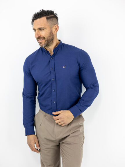 Πουκάμισο Μάο Slim Fit - Στενή Γραμμή Μπλέ
