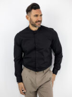Πουκάμισο Slim Fit Μάο Μαύρο