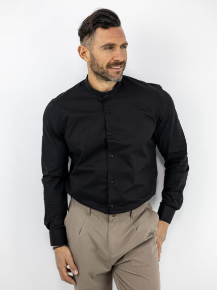 Πουκάμισο Slim Fit Μάο Μαύρο