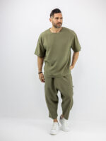 Παντελόνι Oversized Japanese & T-Shirt Oversized Μονόχρωμο Λαδί