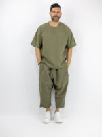 Παντελόνι Oversized Japanese & T-Shirt Oversized Μονόχρωμο Λαδί
