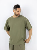 Παντελόνι Oversized Japanese & T-Shirt Oversized Μονόχρωμο Λαδί