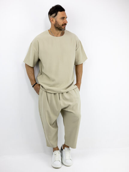 Παντελόνι Oversized Japanese & T-Shirt Oversized Μονόχρωμο Μπέζ