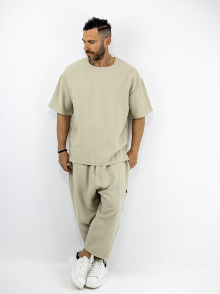 Παντελόνι Oversized Japanese & T-Shirt Oversized Μονόχρωμο Μπέζ