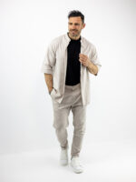 Παντελόνι Jogger Loose Fit & Λάστιχο Πίσω & Πουκάμισο Regular Fit Μάο & 3/4 Μανίκι Μπέζ