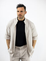 Παντελόνι Jogger Loose Fit & Λάστιχο Πίσω & Πουκάμισο Regular Fit Μάο & 3/4 Μανίκι Μπέζ