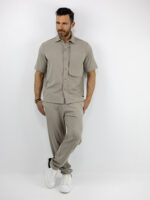 Παντελόνι Jogger Loose Fit Με Λάστιχο Πίσω & Πουκάμισο Regular Fit Μπέζ
