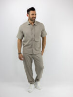 Παντελόνι Jogger Loose Fit Με Λάστιχο Πίσω & Πουκάμισο Regular Fit Μπέζ