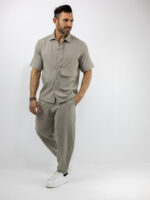 Παντελόνι Jogger Loose Fit Με Λάστιχο Πίσω & Πουκάμισο Regular Fit Μπέζ