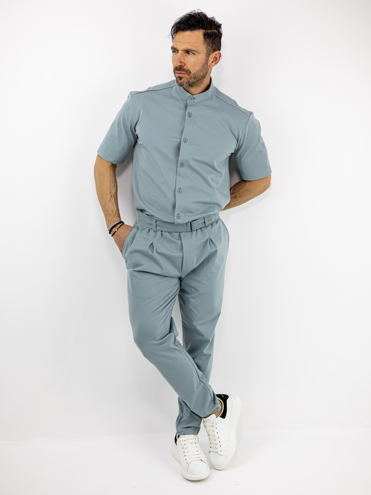 SET_RECKLESS_130033_MENTA_01.jpg Παντελόνι Jogger Loose FIt & Πουκάμισο Μάο Regular Fit Μέντα